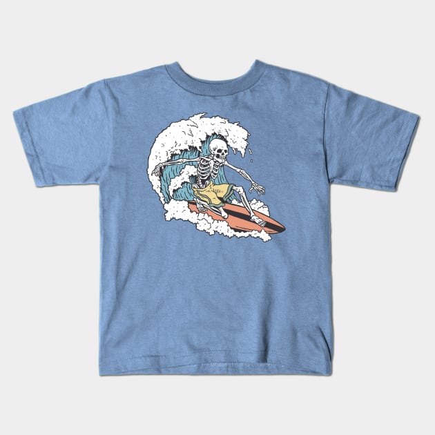 SURF SKELETON Kids T-Shirt by OldSkoolDesign